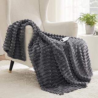 Bedsure Heated Blanket Striped Flannel 50x60 Grey (B tier)