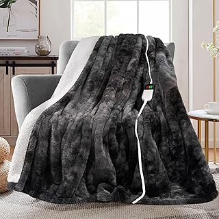 MAXEVE Electric Heated Throw Faux Rabbit Fur Grey (B tier)
