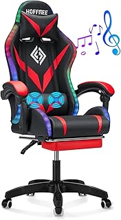 HOFFREE RGB Gaming Chair with Speakers Red/Black (F tier)
