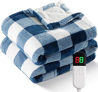 Electric Heated Sherpa Buffalo Plaid Throw Blue (B tier)