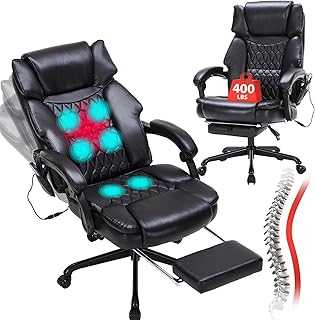 Massage Office Chair with Foot Rest 400lbs Black (D tier)