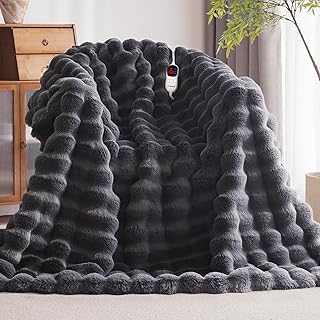 Heated Blanket Throw 50x60 Faux Rabbit Fur Dark Grey (B tier)