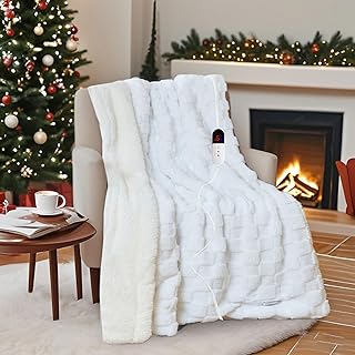 Electric Blanket Throw Checked Flannel 50x60 White (C tier)