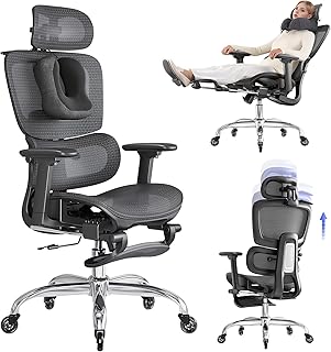 Office Chair with Footrest Ergonomic Neck Pillow Headrest Black (C tier)
