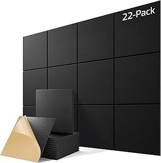 Self-Adhesive Acoustic Panels 12x12x0.4 22-Pack Black (D tier)