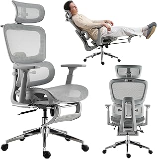 Mesh Ergonomic Office Chair with Footrest Grey (C tier)
