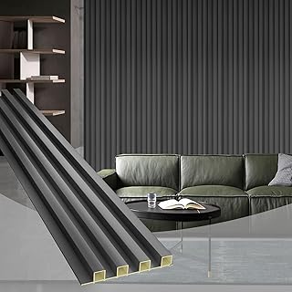 OUZUGIE WPC Acoustic Slat Wall Paneling 96x6 8-Pack Dark Gray (C tier)