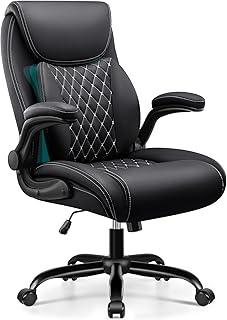 BESTFAIR Office Chair Ergonomic Leather Lumbar Support Black (C tier)