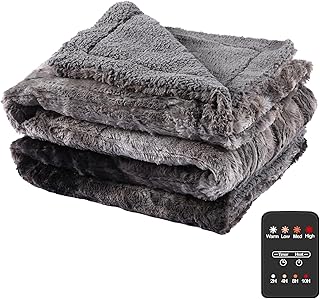 Electric Heated Blanket Throw 50x60 Faux Fur Gradient Gray (C tier)