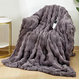 Heated Blanket Electric Throw 59x79 Faux Fur Gray (C tier)