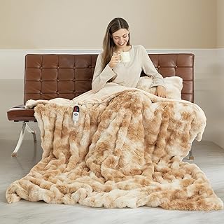 Faux Fur Heated Throw Blanket 50x60 Tie-Dye Beige (C tier)
