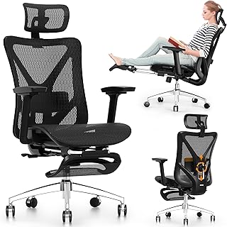 GABRYLLY Ergonomic Office Chair Footrest 135° Reclining Mesh (B tier)