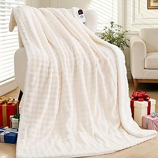Heated Throw Blanket 50x72 Flannel Sherpa White (C tier)