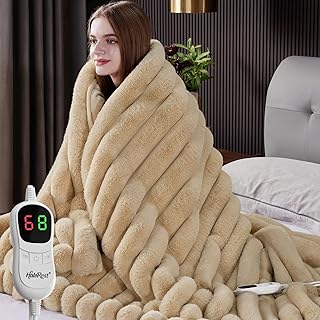 Heated Throw Blanket 50x60 Faux Fur Beige (C tier)