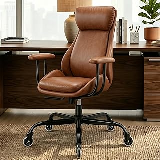 E-Motie Office Chair Leather Desk Chair 500 lbs Brown (D tier)