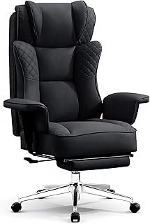 Big and Tall Office Chair Ergonomic Leather Reclining 400lbs Black (D tier)