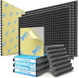 Pyramid Sound Proof Foam Panels 12x12x2 48-Pack Black (D tier)