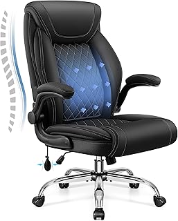 Office Chair Big and Tall Ergonomic Leather Lumbar Support Black (D tier)