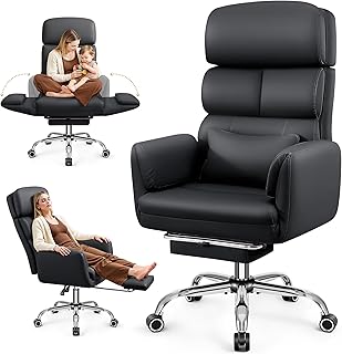 Big and Tall Office Chair 500lbs Ergonomic Leather Executive Black (D tier)