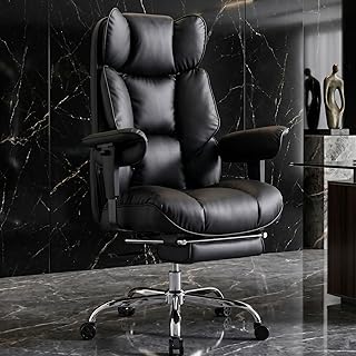 Efomao Big and Tall Office Chair 400lbs Reclining Footrest Black (C tier)