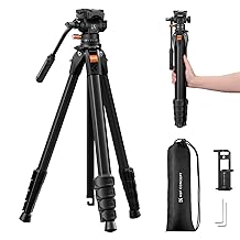 K&F CONCEPT 73" Aluminum Tripod with Fluid Head (C tier)